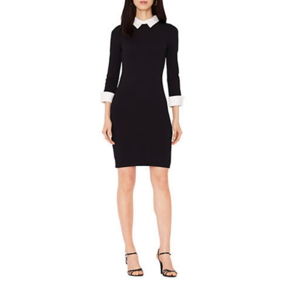 Lauren Ralph Lauren Black Knit Contrasting Collar Academia Dress